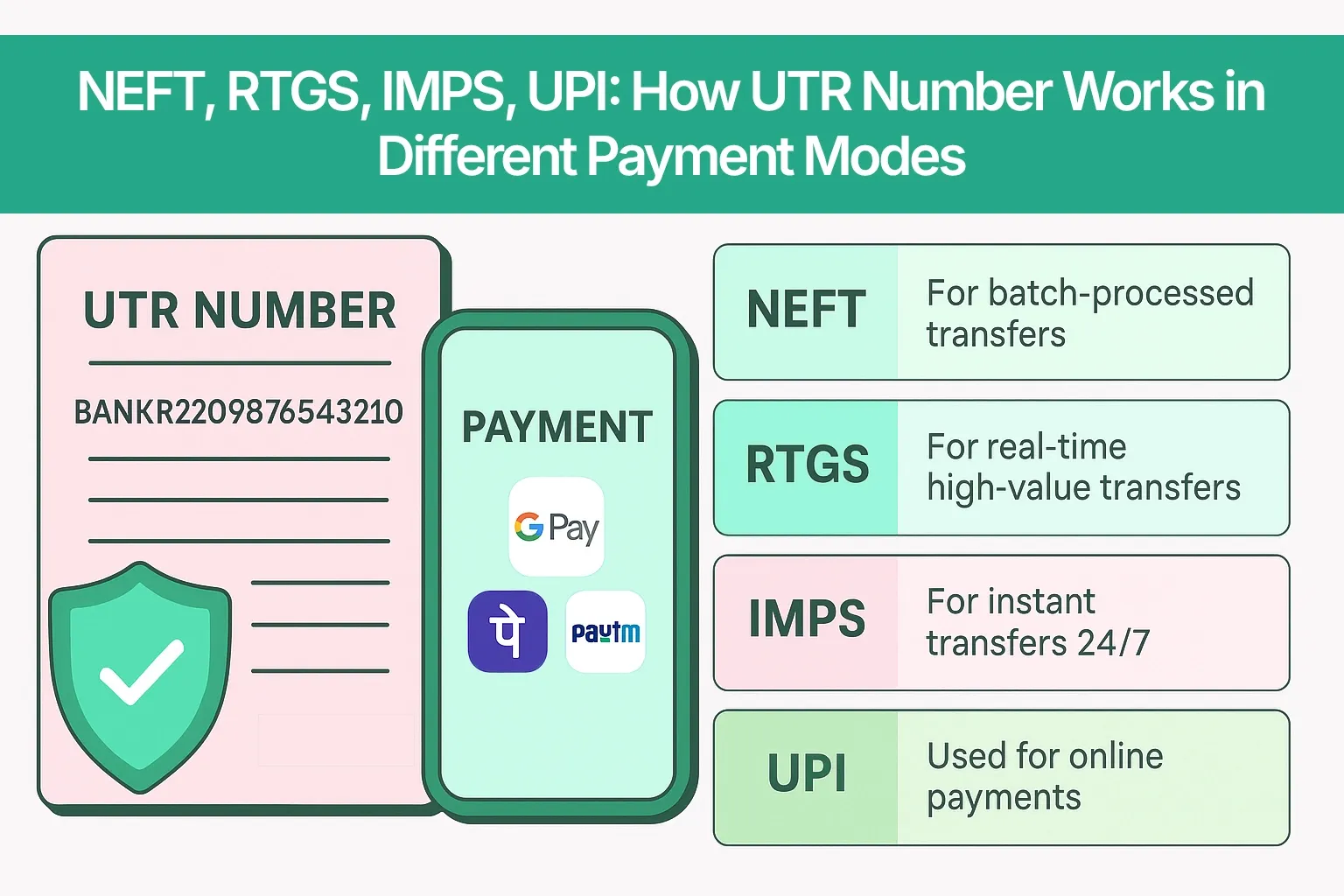 NEFT, RTGS, IMPS, UPI: How UTR Number Works